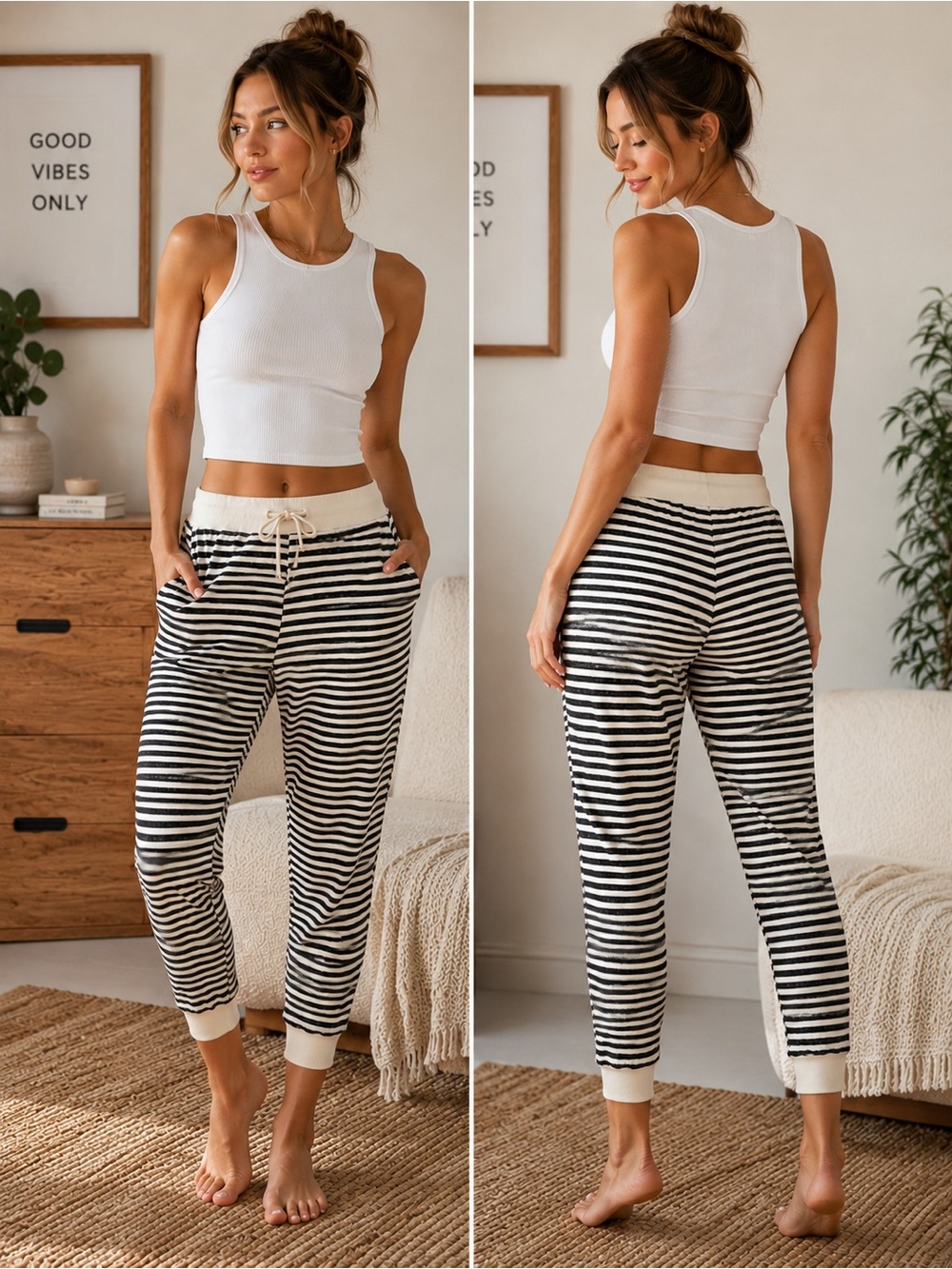 The Great The Cropped Striped Cream‎ Black Sweat-pant Joggers